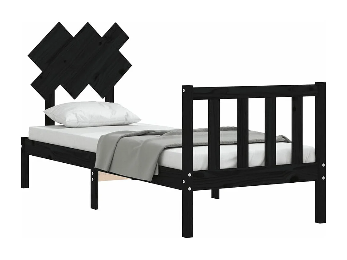 Cadre de lit avec tête de lit noir petit simple bois massif