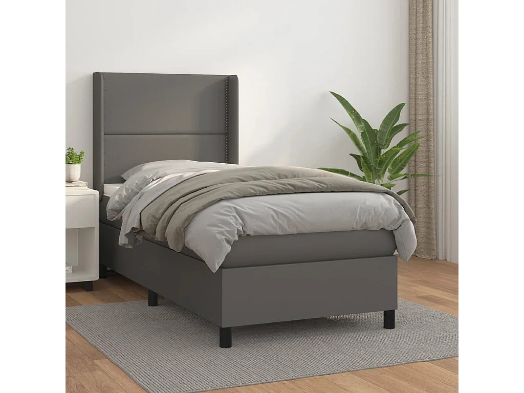 Sommier à lattes de lit avec matelas Gris 90x200 Similicuir