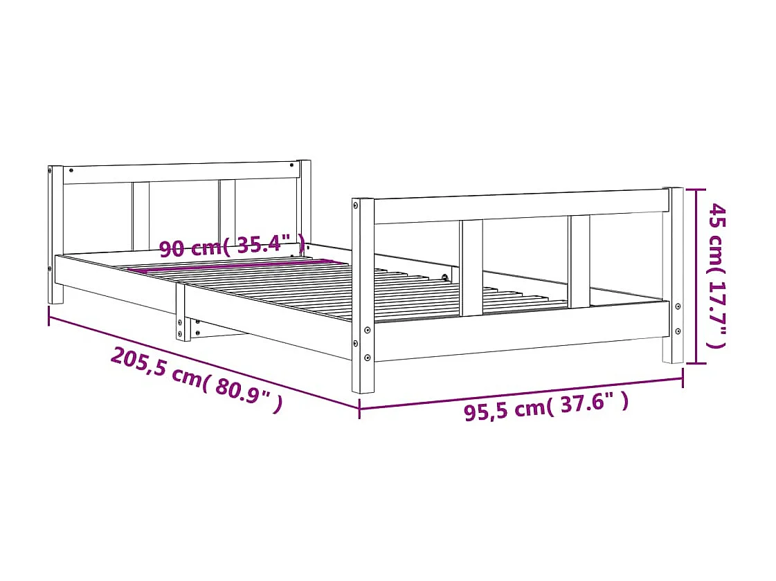 Cadre de lit pour enfants 90x200 bois de pin massif