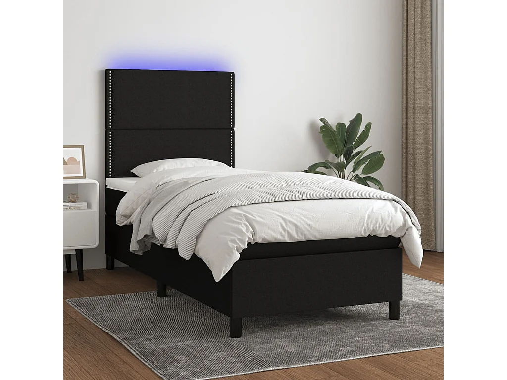 Sommier à lattes de lit avec matelas et LED Noir 90x190 Tissu