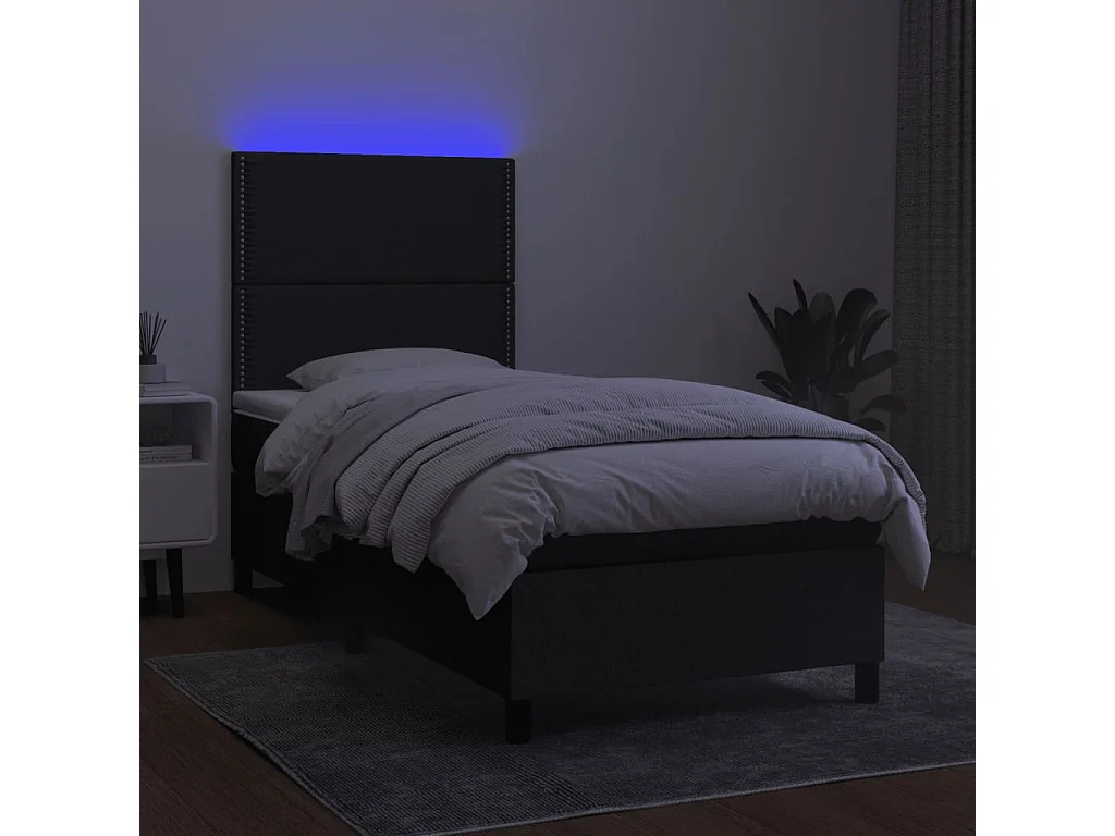 Sommier à lattes de lit avec matelas et LED Noir 90x190 Tissu