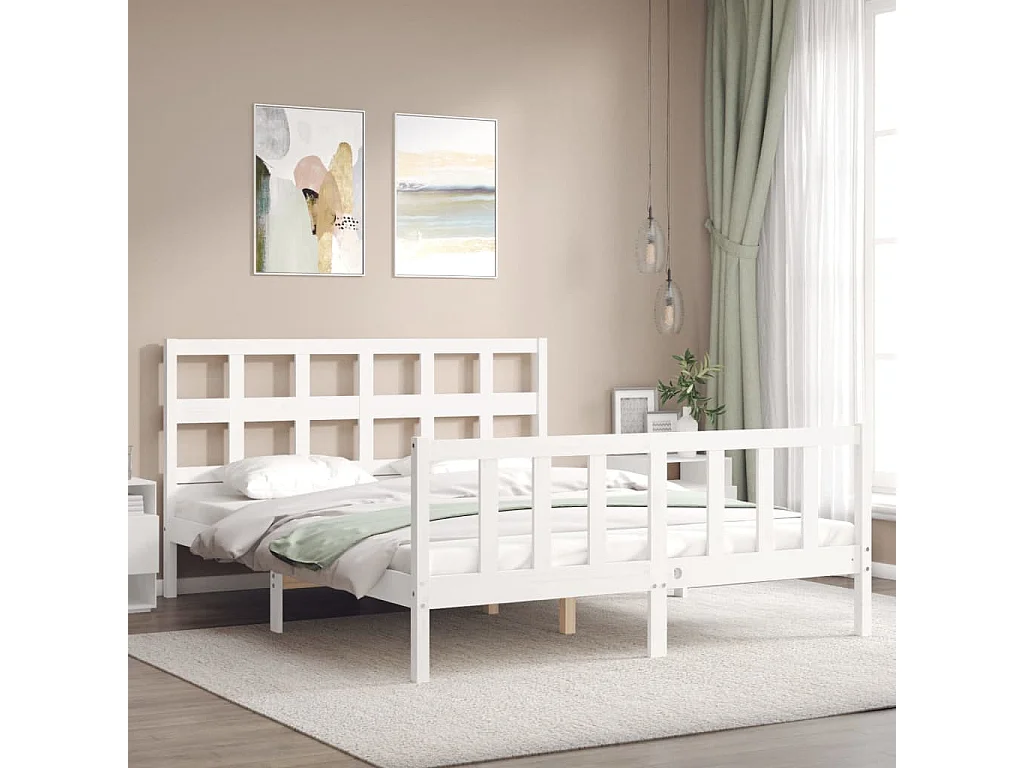 Cadre de lit avec tête de lit blanc 160x200 bois massif