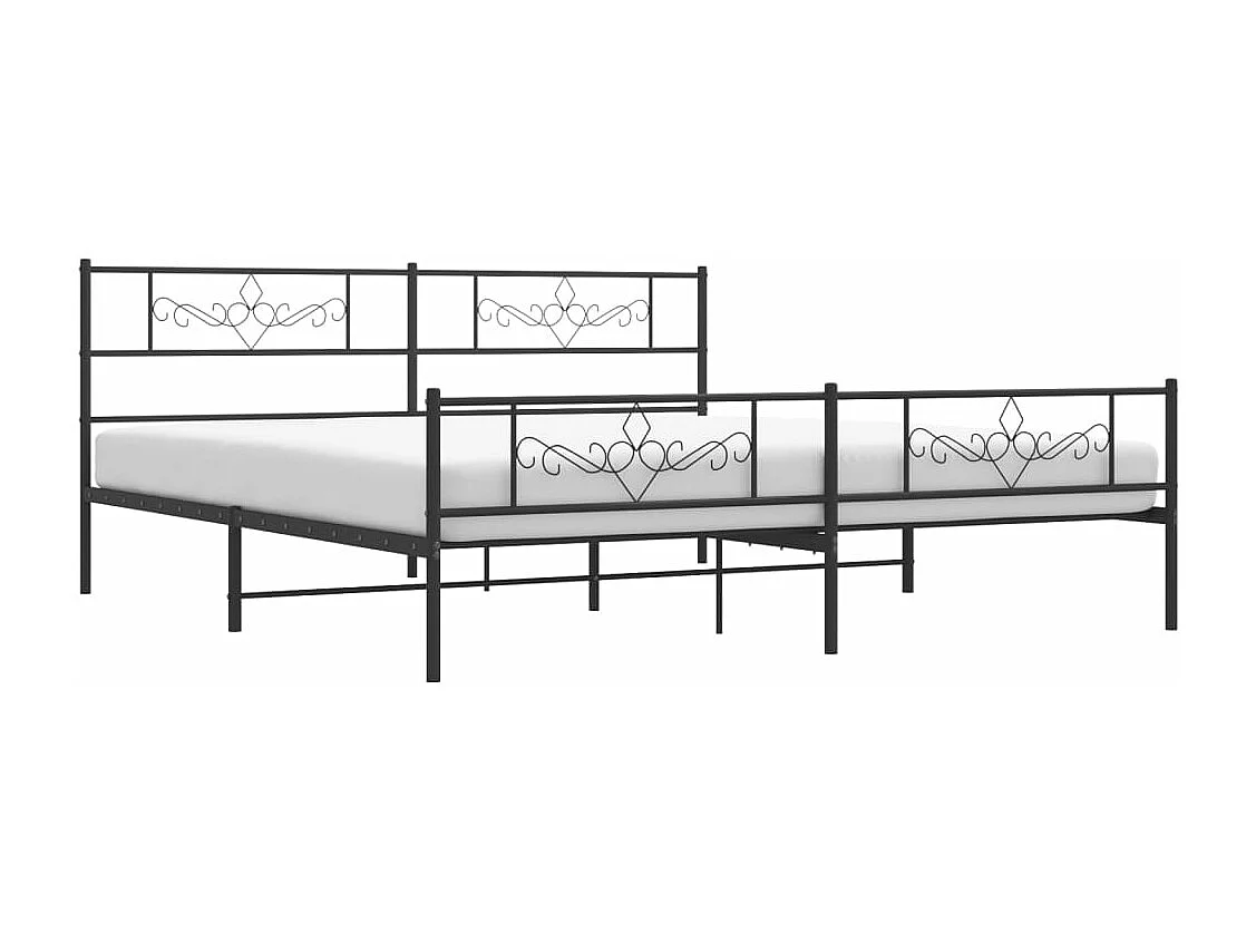 Cadre de lit métal avec tête de lit-pied de lit noir 193x203