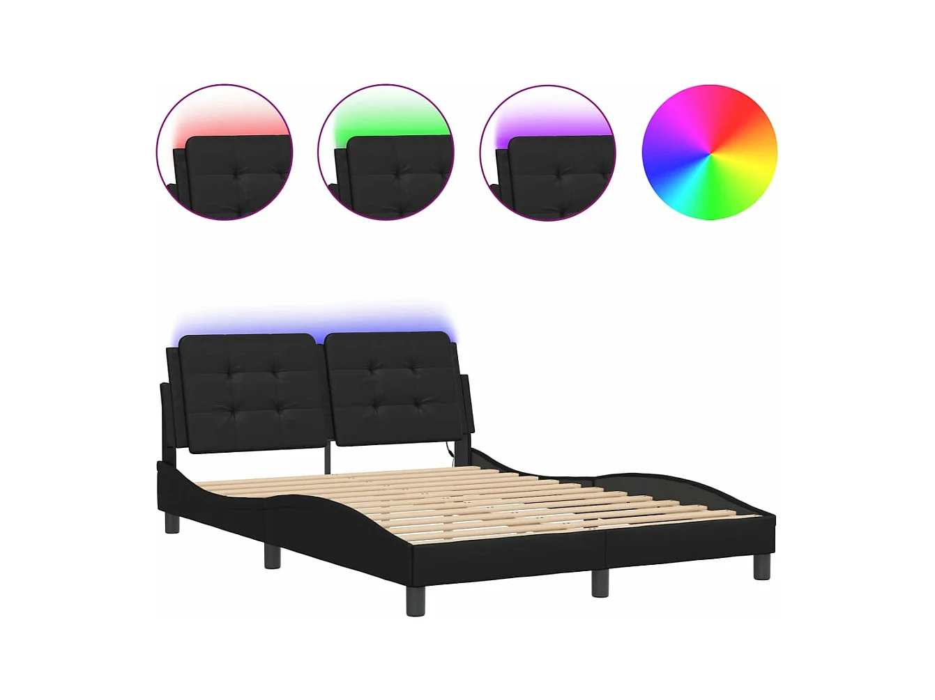 vidaXL Estructura de cama con luces LED cuero PE negro 140x200 cm