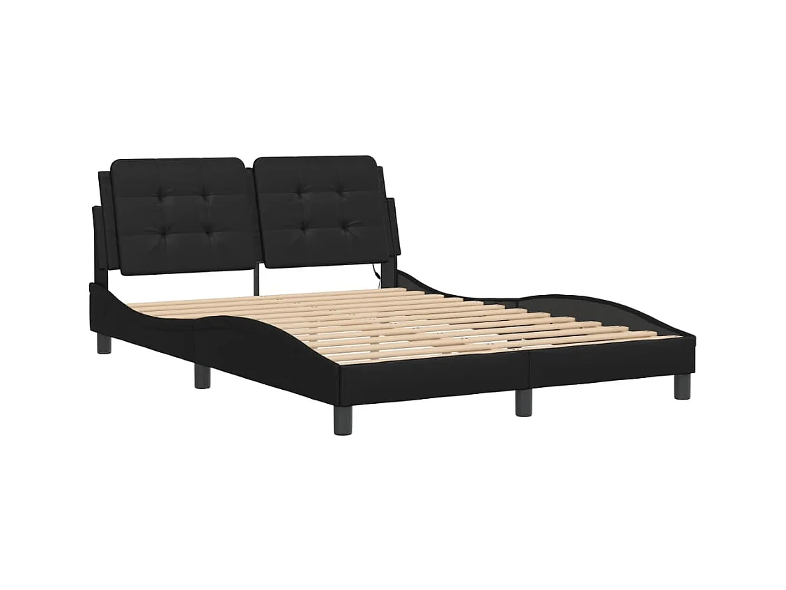 vidaXL Estructura de cama con luces LED cuero PE negro 140x200 cm