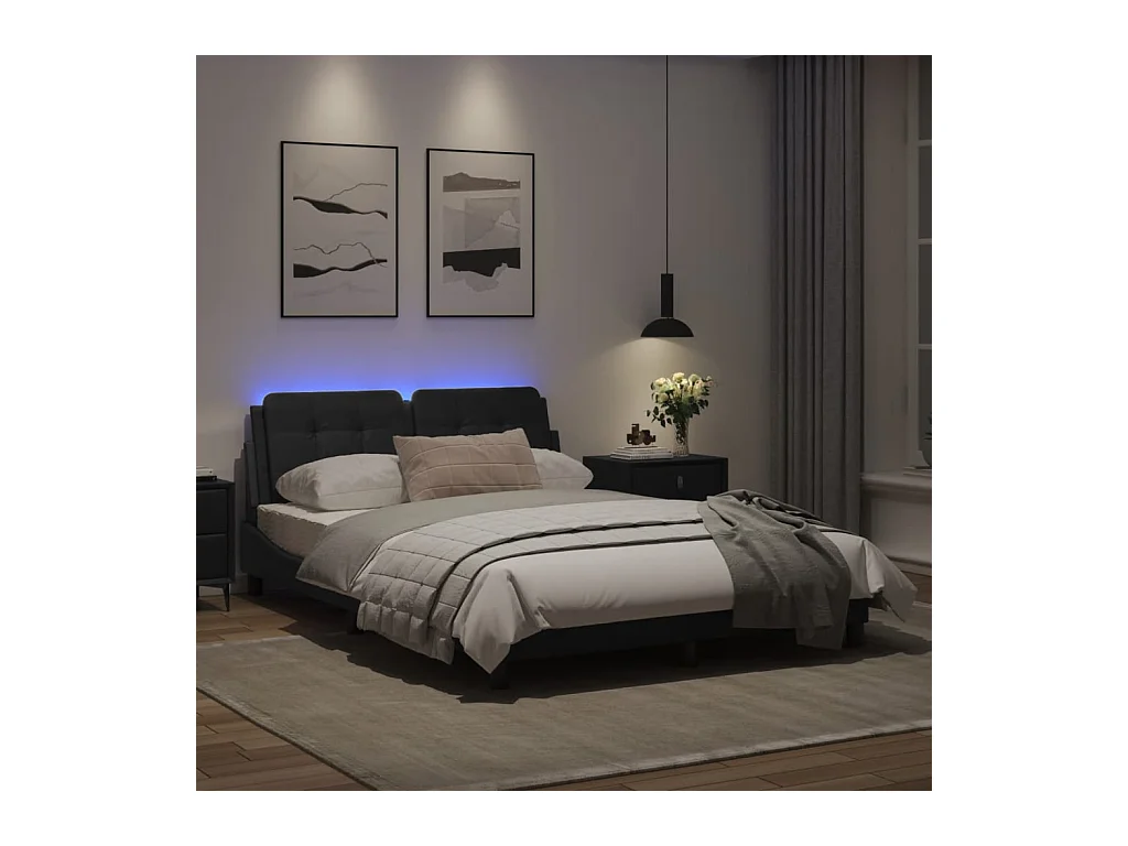 vidaXL Estructura de cama con luces LED cuero PE negro 140x200 cm