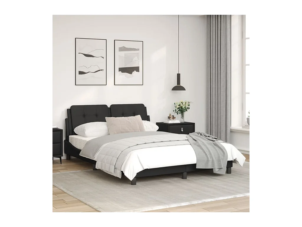 vidaXL Estructura de cama con luces LED cuero PE negro 140x200 cm
