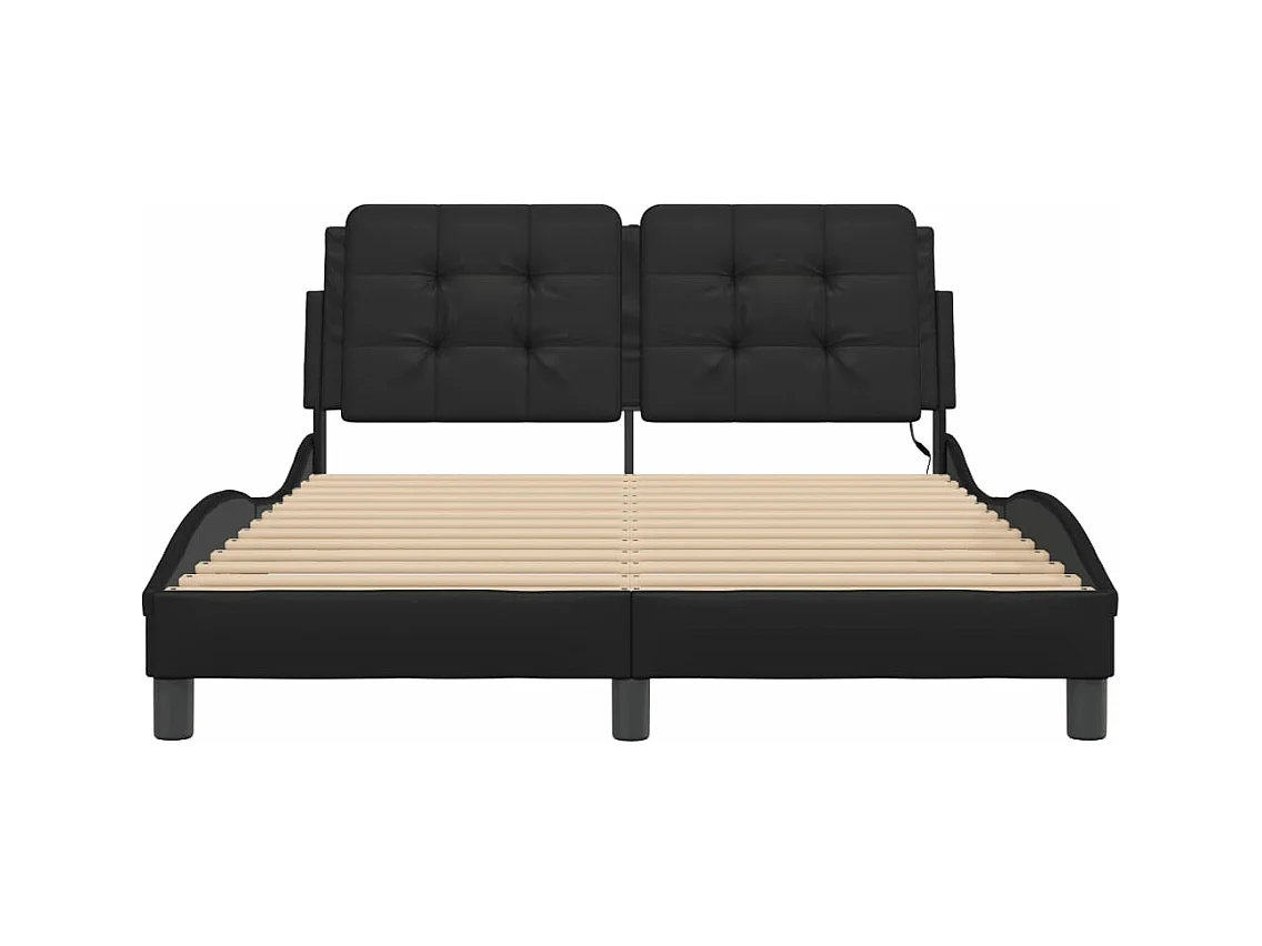 vidaXL Estructura de cama con luces LED cuero PE negro 140x200 cm
