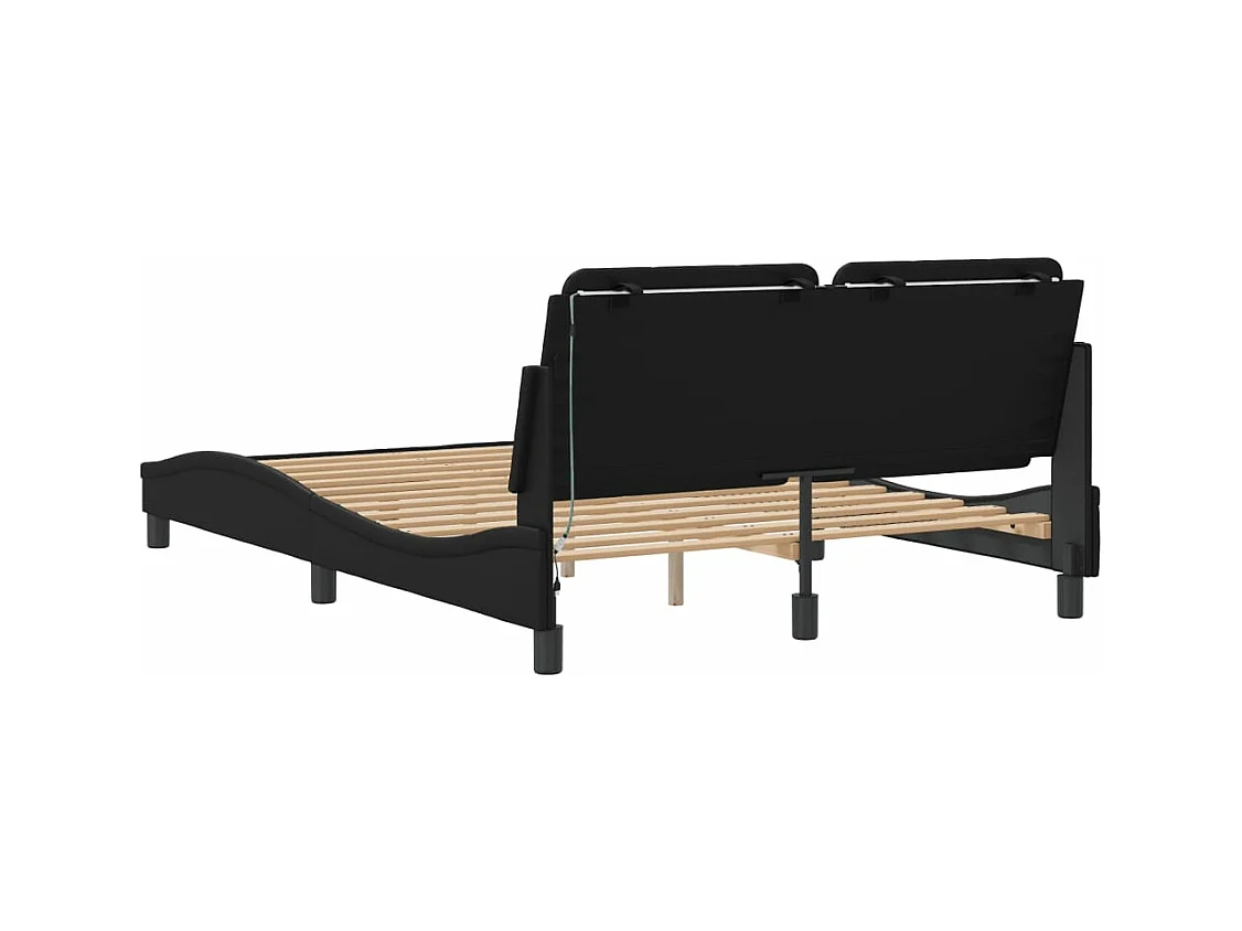 vidaXL Estructura de cama con luces LED cuero PE negro 140x200 cm