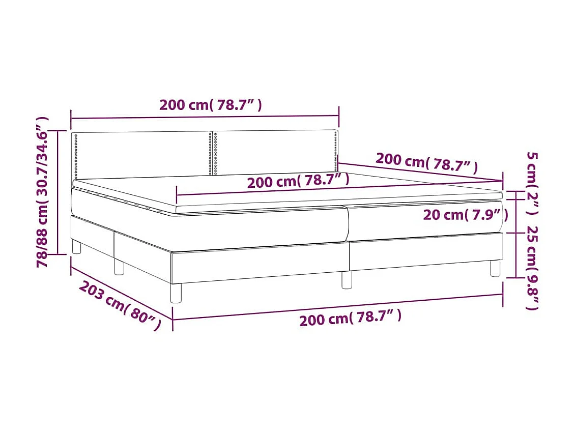 Sommier à lattes de lit avec matelas et LED Blanc 200x200