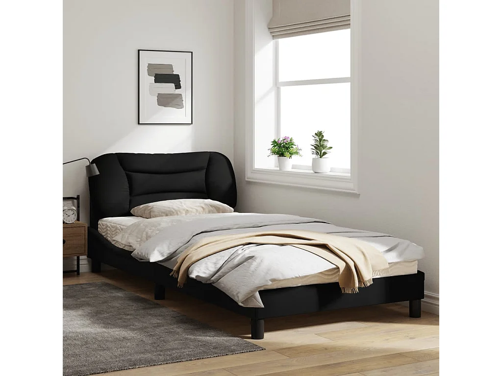 Cadre de lit avec tête de lit Noir 100x200 Tissu