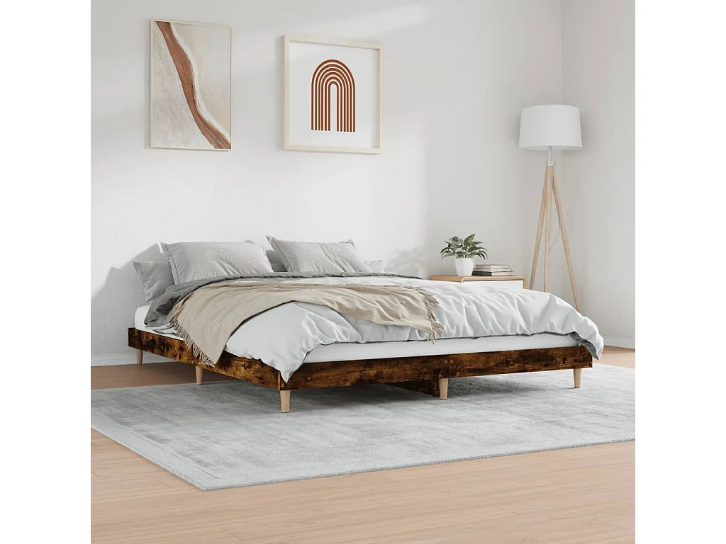 Cadre de lit chêne fumé 200x200 bois d'ingénierie