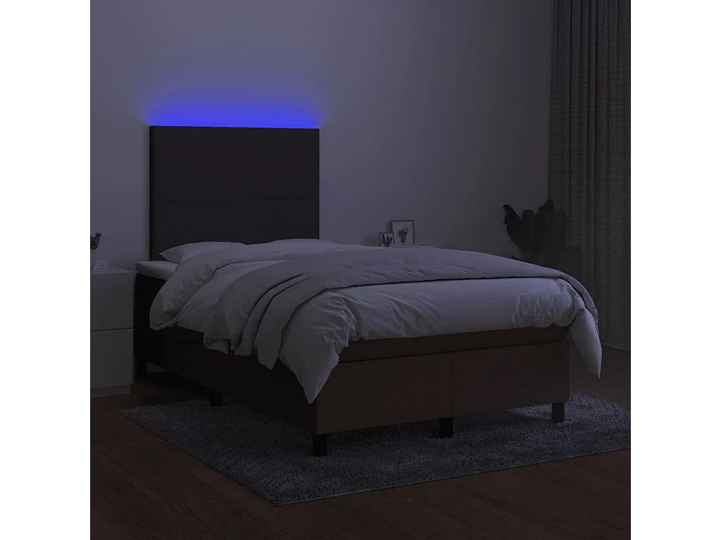 Sommier à lattes de lit matelas et LED marron foncé 120x190