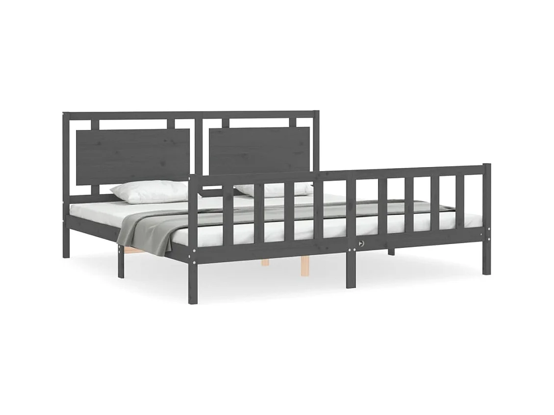 Cadre de lit avec tête de lit gris 200x200 bois massif