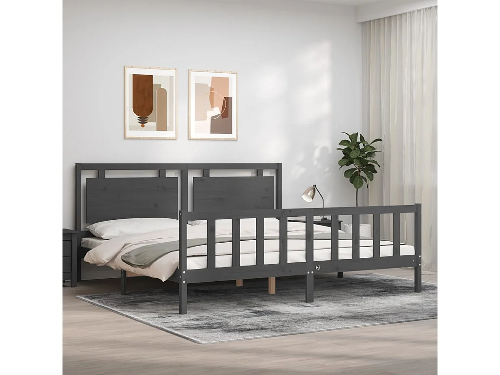 Cadre de lit avec tête de lit gris 200x200 bois massif