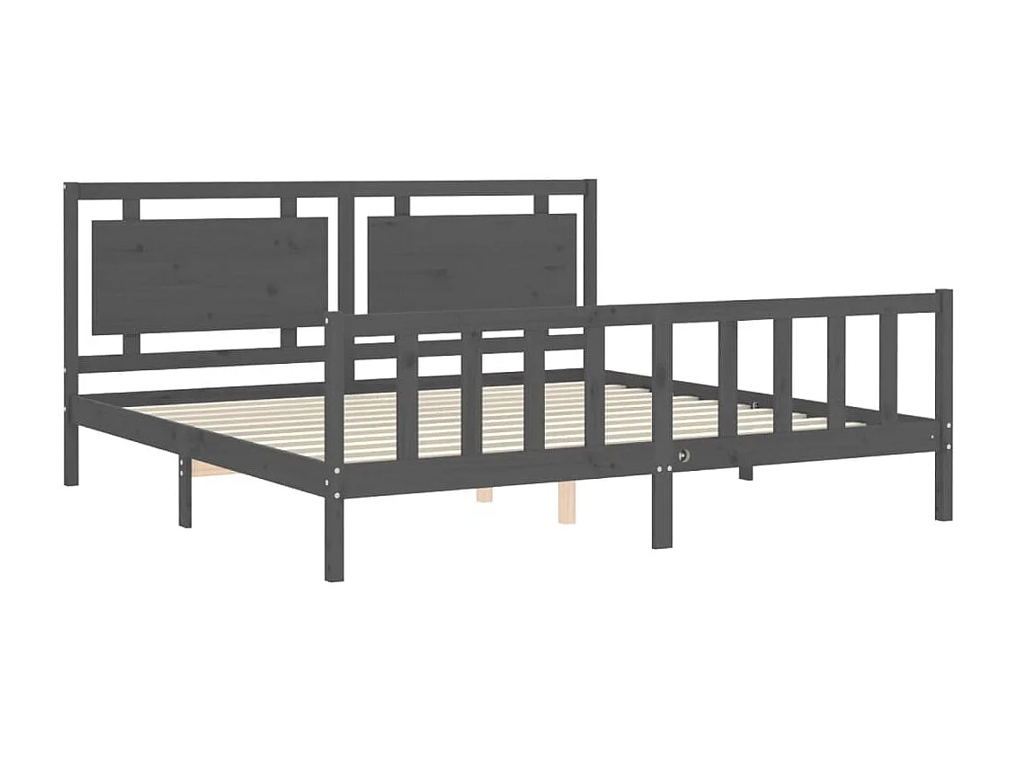 Cadre de lit avec tête de lit gris 200x200 bois massif