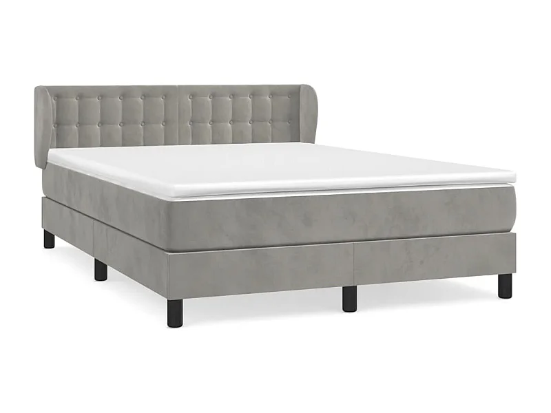 Lit à sommier tapissier et matelas Gris clair 140x200 Velours 2
