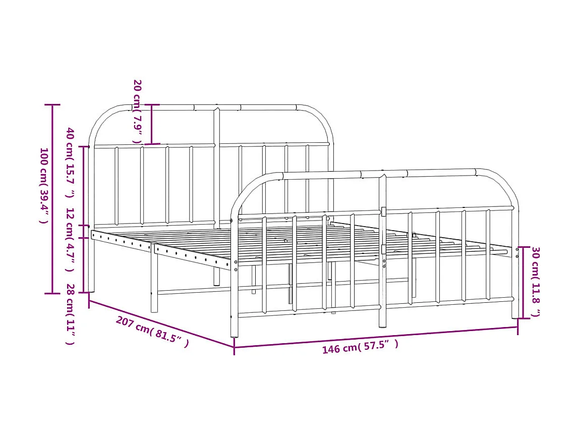 Cadre de lit métal avec tête de lit-pied de lit blanc 140x200