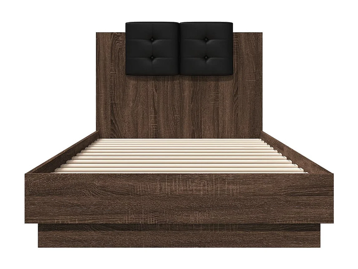 Cadre de lit tête de lit et lumières LED chêne marron 90x200