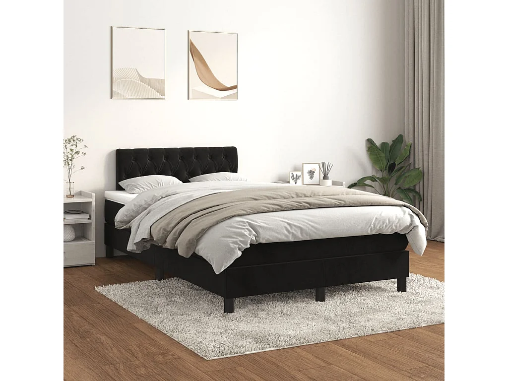 Sommier à lattes de lit avec matelas noir 120x190 velours
