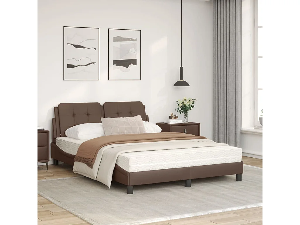 Lit avec matelas marron 120x200 similicuir