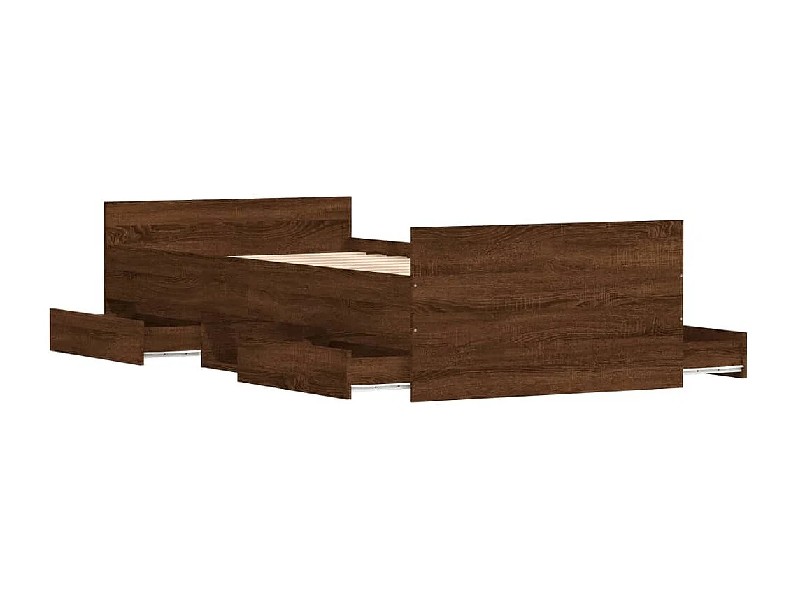 Cadre de lit tête de lit et pied de lit chêne marron 90x200