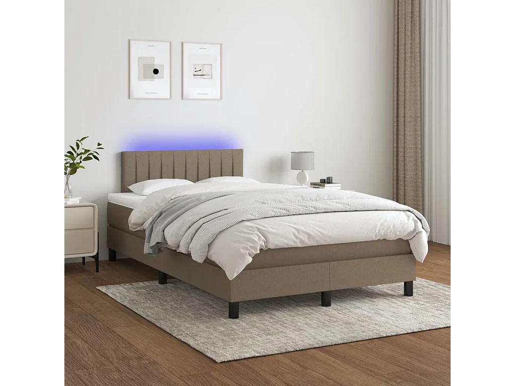 Sommier à lattes de lit matelas et LED taupe 120x190 tissu