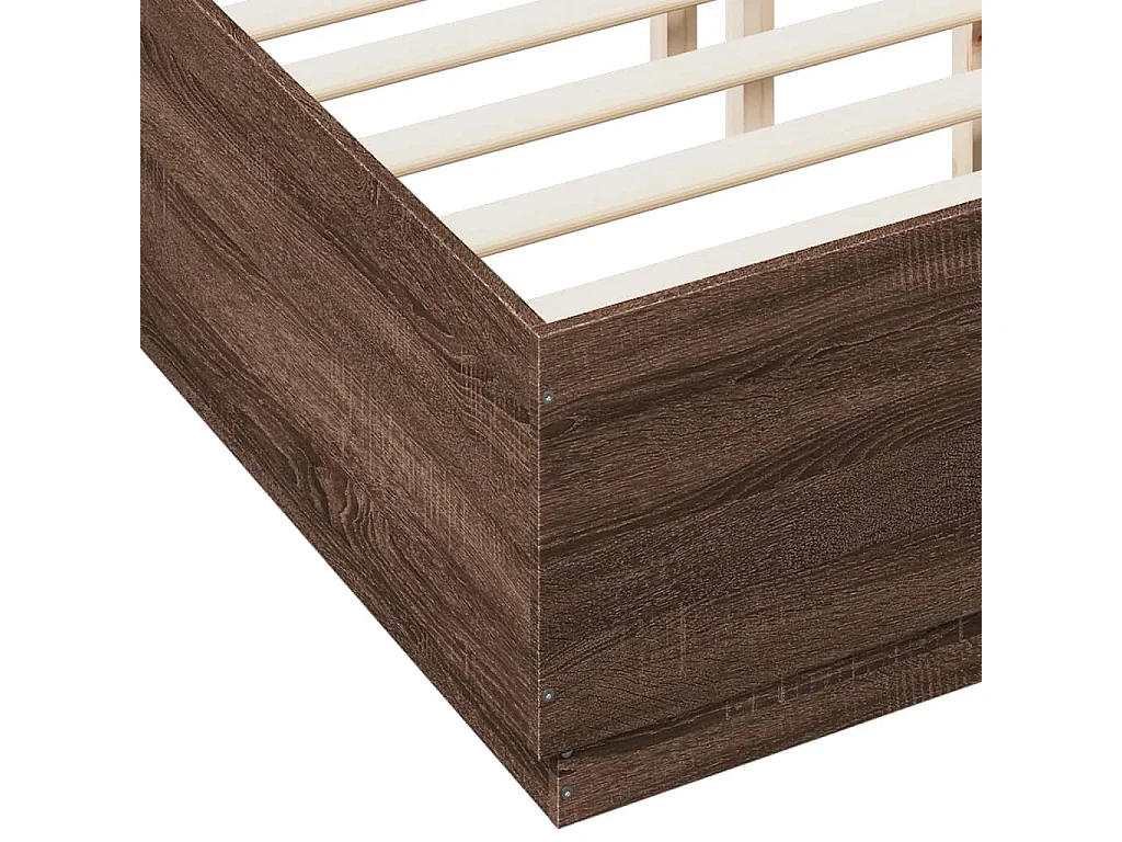 Cadre de lit avec lumières LED chêne marron 120x190