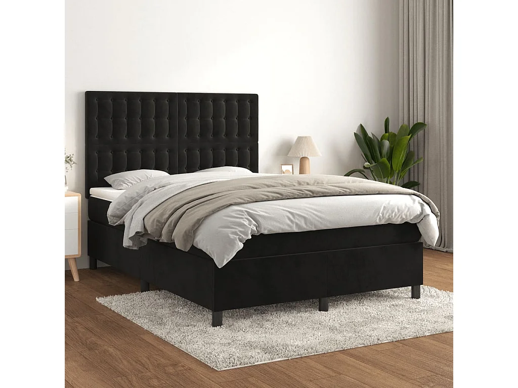 Lit à sommier tapissier avec matelas Noir 140x200 Velours