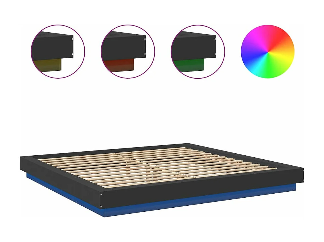 Cadre de lit avec lumières LED noir 200x200 bois d'ingénierie