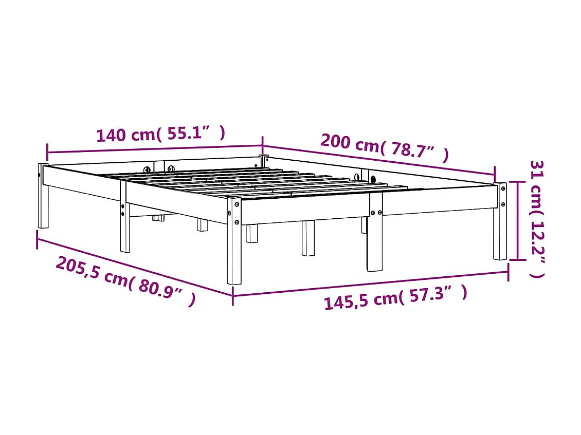 Cadre de lit marron 140x200 bois de pin massif