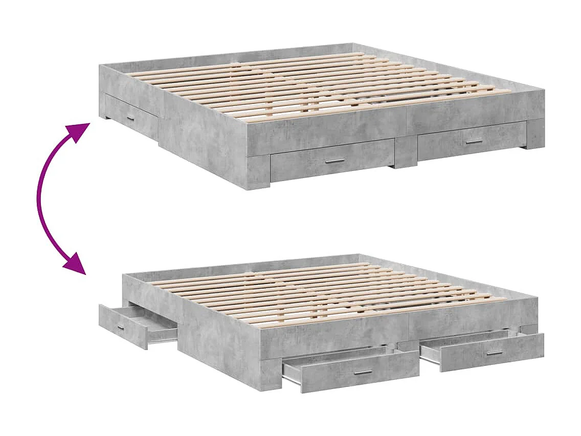 Cadre de lit à tiroirs gris béton 180x200 bois d'ingénierie