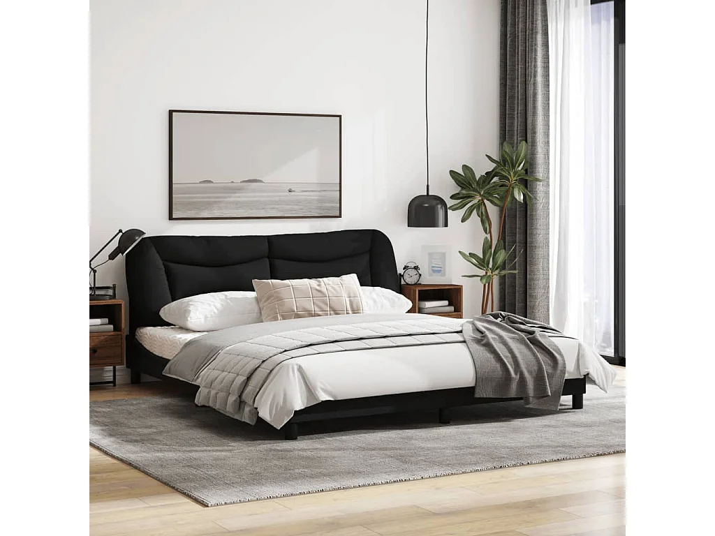 Cadre de lit avec lumières LED noir 180x200 tissu