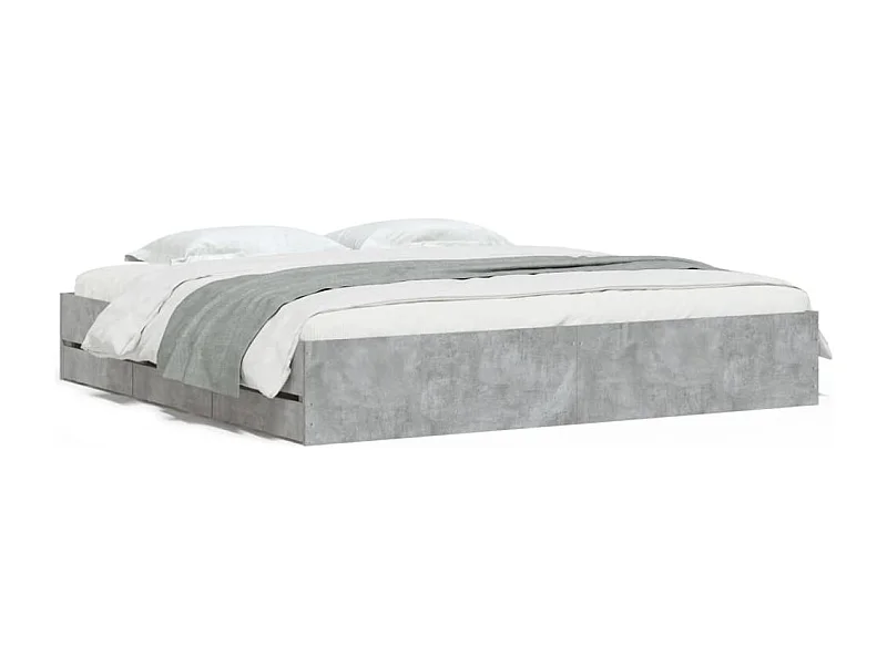 Cadre de lit à tiroirs gris béton 180x200 bois d'ingénierie