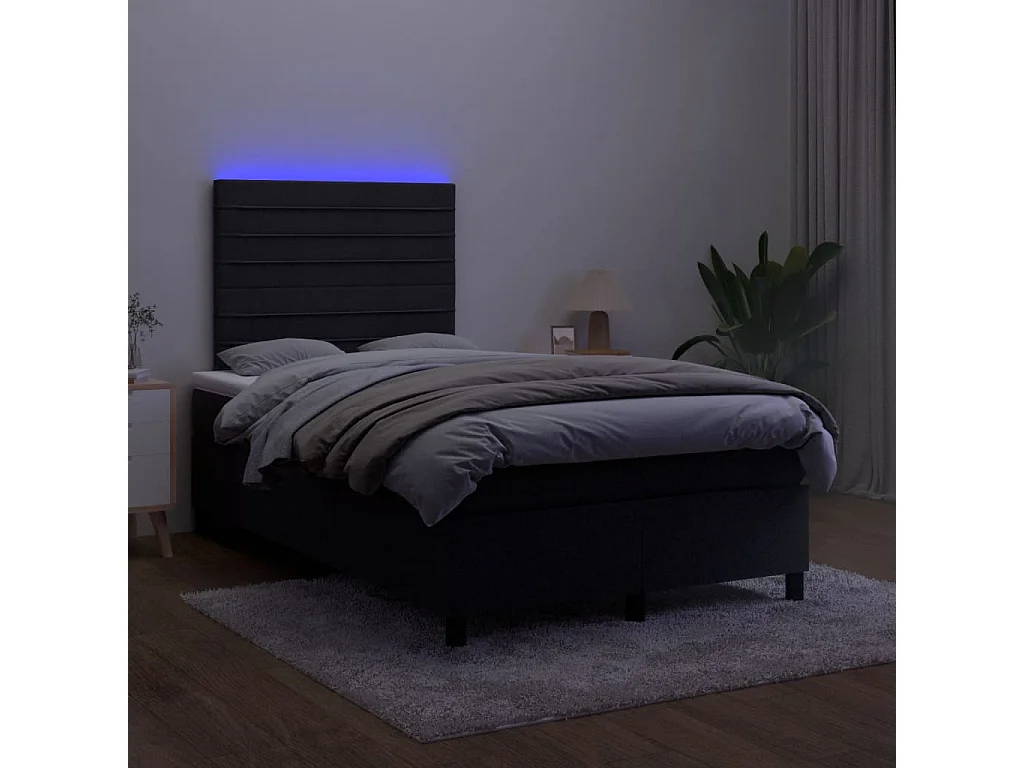 Sommier à lattes de lit et matelas LED noir 120x190 velours