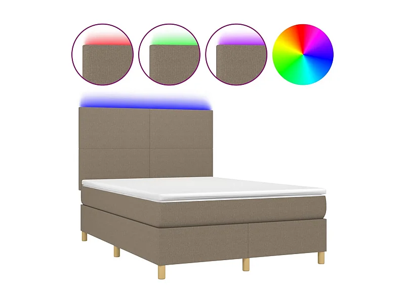 Sommier à lattes de lit et matelas et LED Taupe 140x190 Tissu