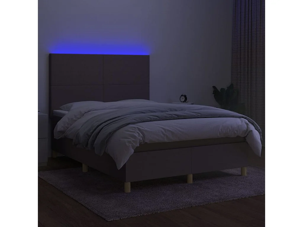 Sommier à lattes de lit et matelas et LED Taupe 140x190 Tissu