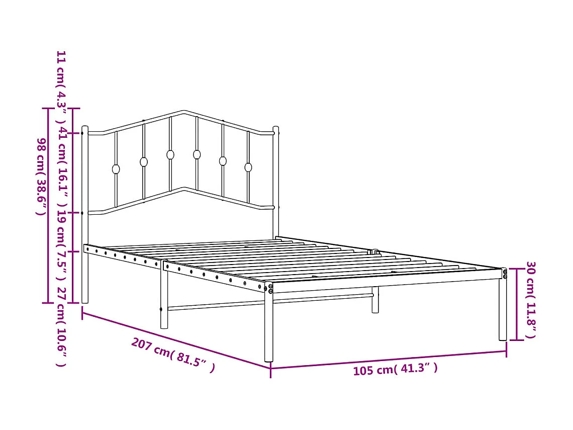 Cadre de lit métal avec tête de lit blanc 100x200