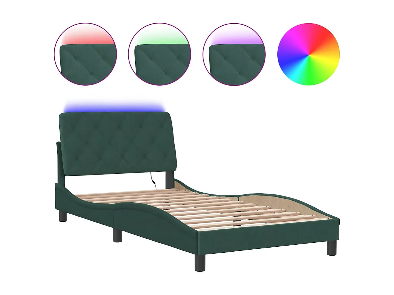Cadre de lit avec lumières LED vert foncé 100x200 velours