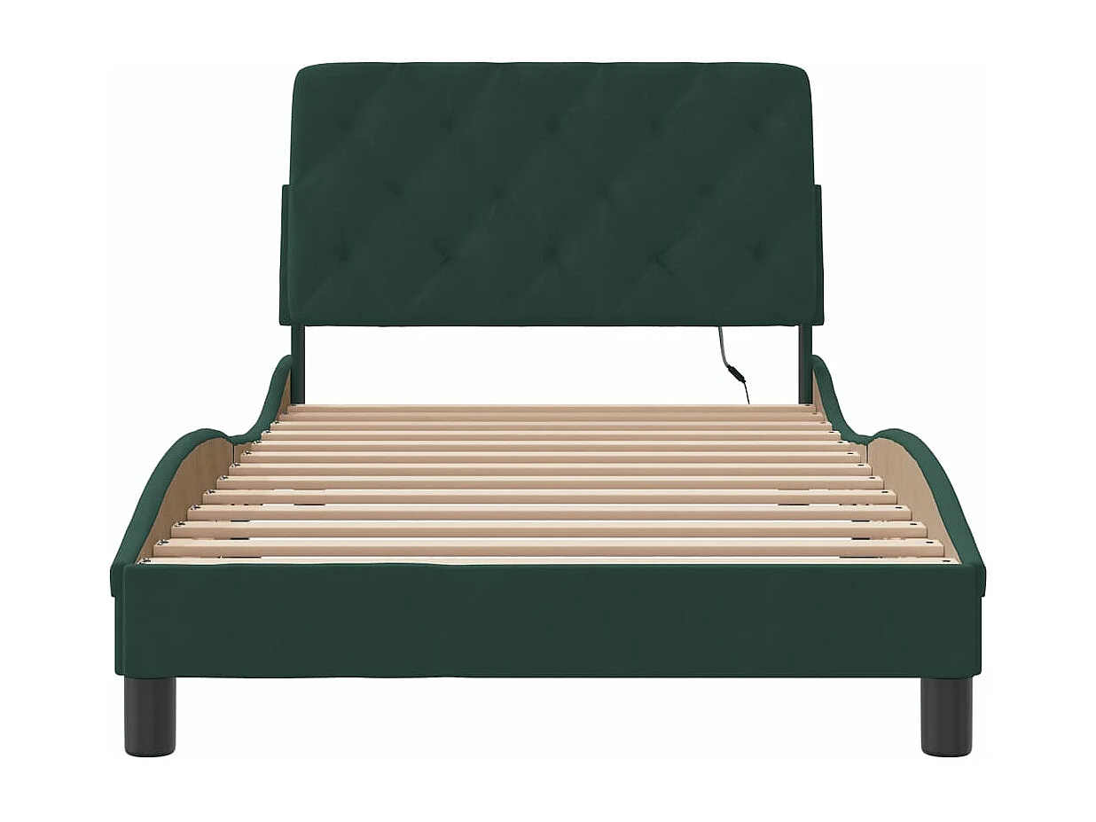 Cadre de lit avec lumières LED vert foncé 100x200 velours