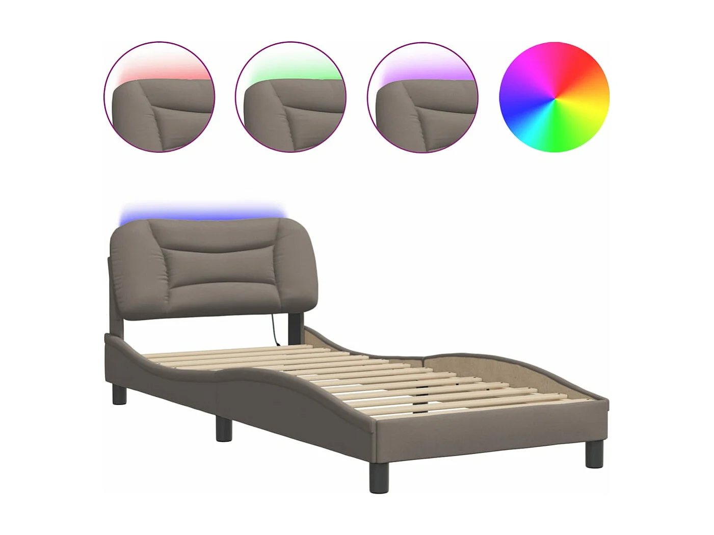 Cadre de lit avec lumières LED taupe 90x190 tissu