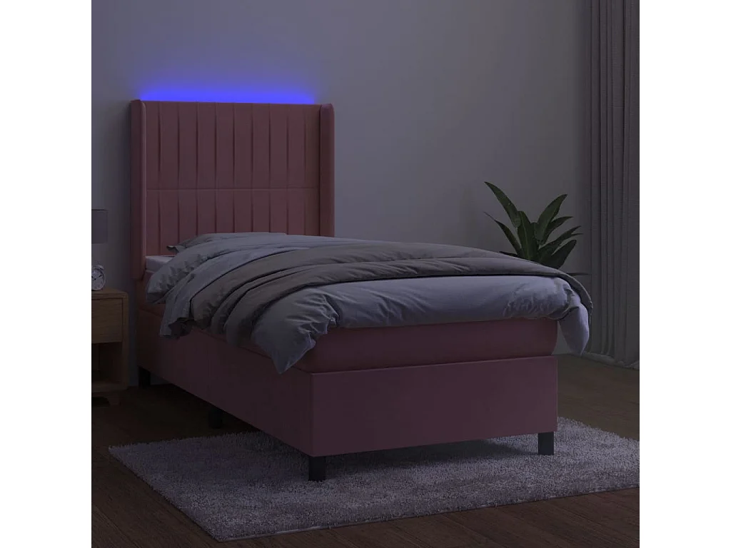 Sommier à lattes de lit matelas et LED Rose 100x200 Velours