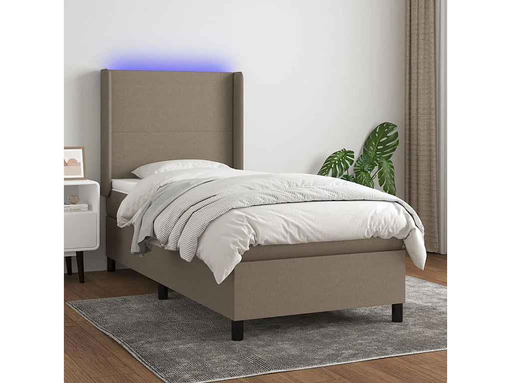 Sommier à lattes de lit matelas et LED Taupe 100x200 Tissu