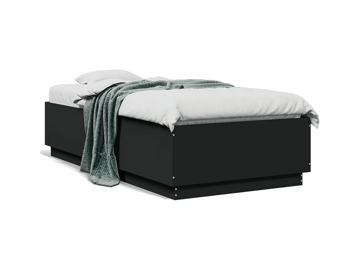 Cadre de lit avec lumières LED noir 90x190 bois d’ingénierie