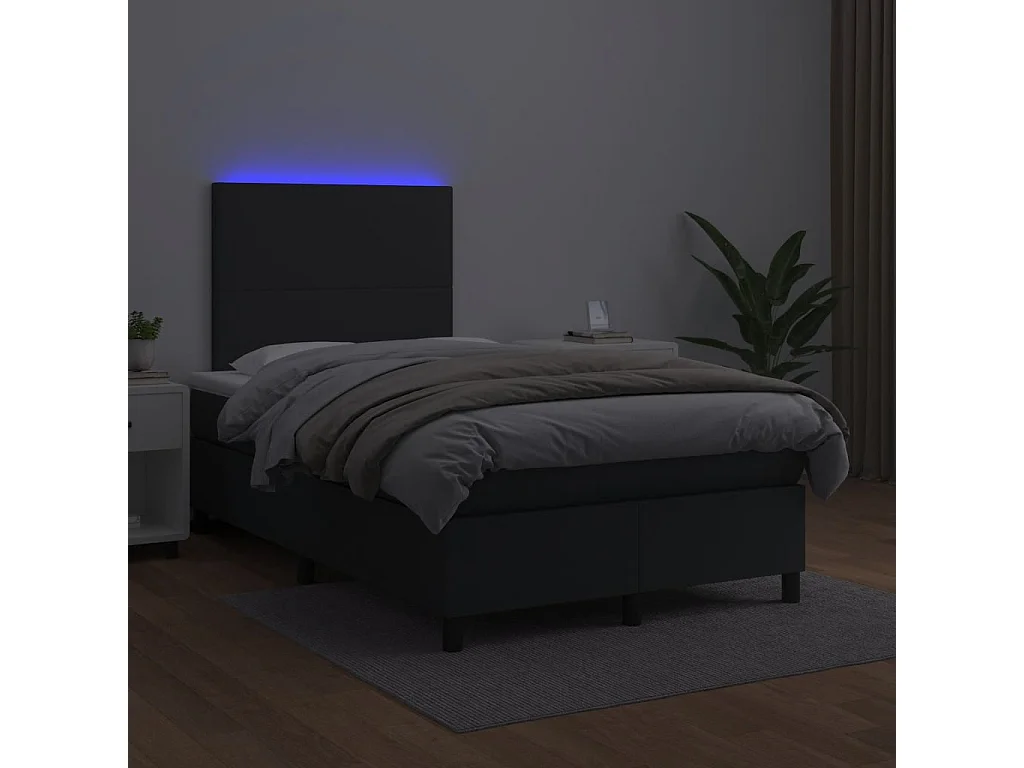 Sommier à lattes de lit matelas LED noir 120x190 similicuir