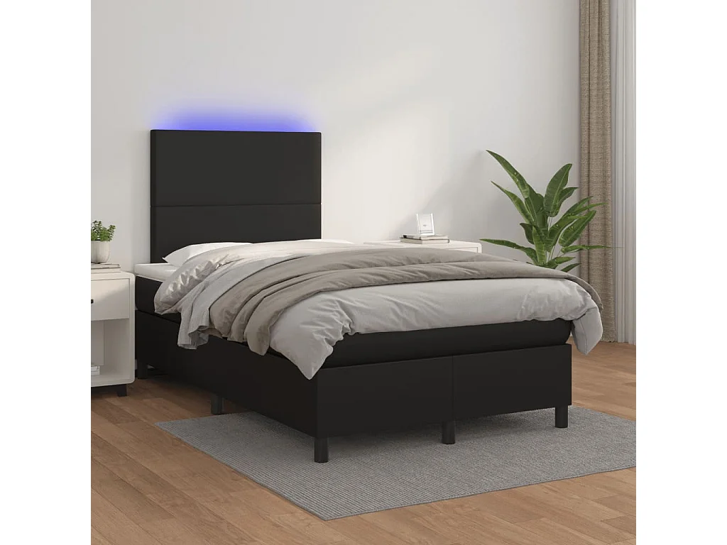 Sommier à lattes de lit matelas LED noir 120x190 similicuir