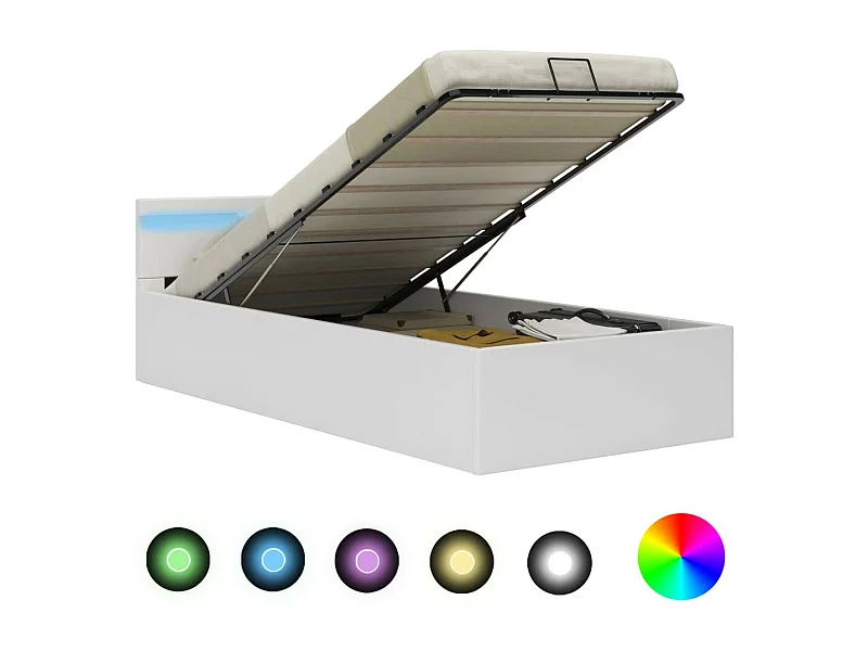 Lit à rangement avec LED Blanc Similicuir 90x200