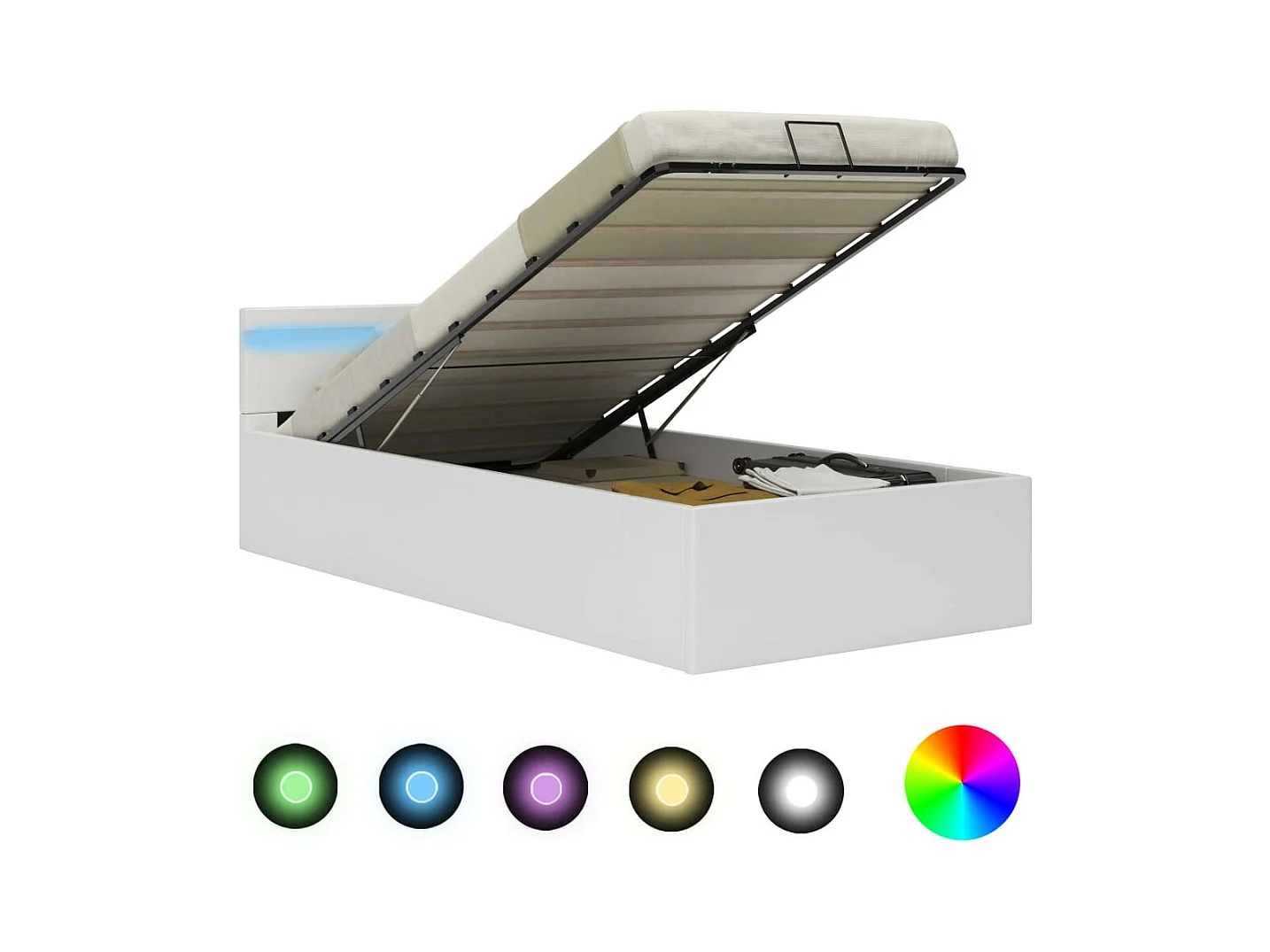 Lit à rangement avec LED Blanc Similicuir 90x200