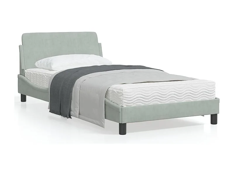 Cadre de lit avec tête de lit Gris clair 100x200 Velours