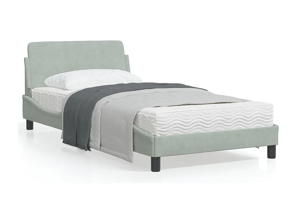 Cadre de lit avec tête de lit Gris clair 100x200 Velours